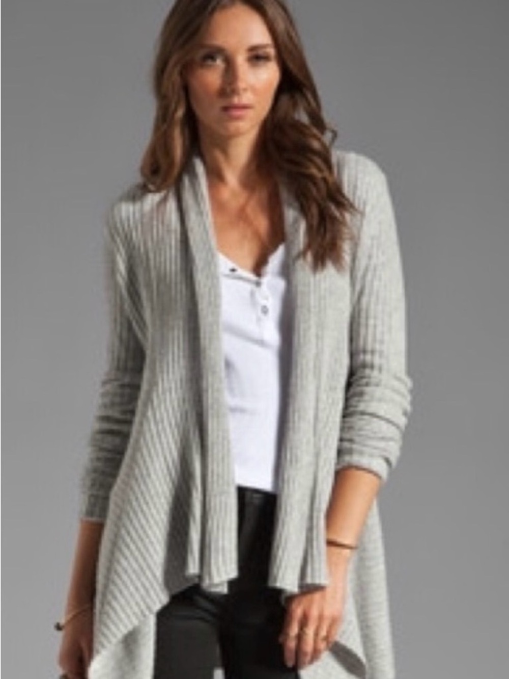Autumn Cashmere BLACK Ribbed Open-Front Cardigan